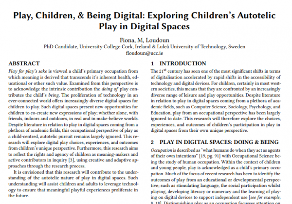 Conference paper: Play, Children, & Being Digital: Exploring Children’s Autotelic Play in Digital Spaces